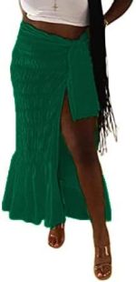 Avanova Women's Tie Side Ruffle Trim Sarong Coverup Beach Ruched Split Thigh Midi Skirt - Image 2